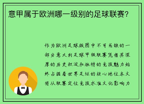 意甲属于欧洲哪一级别的足球联赛？