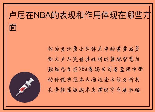 卢尼在NBA的表现和作用体现在哪些方面