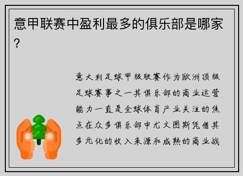 意甲联赛中盈利最多的俱乐部是哪家？